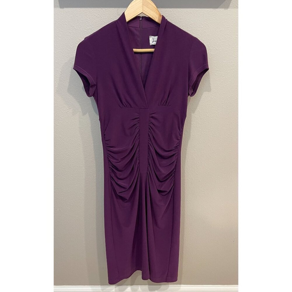 Joseph Ribkoff Purple Ruched Sheath Dress Sz 4 Short Sleeves Stretch Dressy
